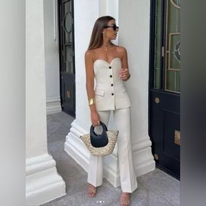 Zara matching cream button down set in XS